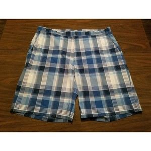 Peter Millar Shorts Men's Size 38 Blue White Plaid Lightweight Polyester Stretch